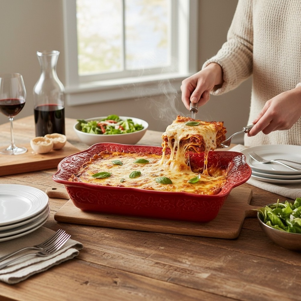Mixcer SA Casserole Baker 16in Red Excellent Embossed Floral Stoneware